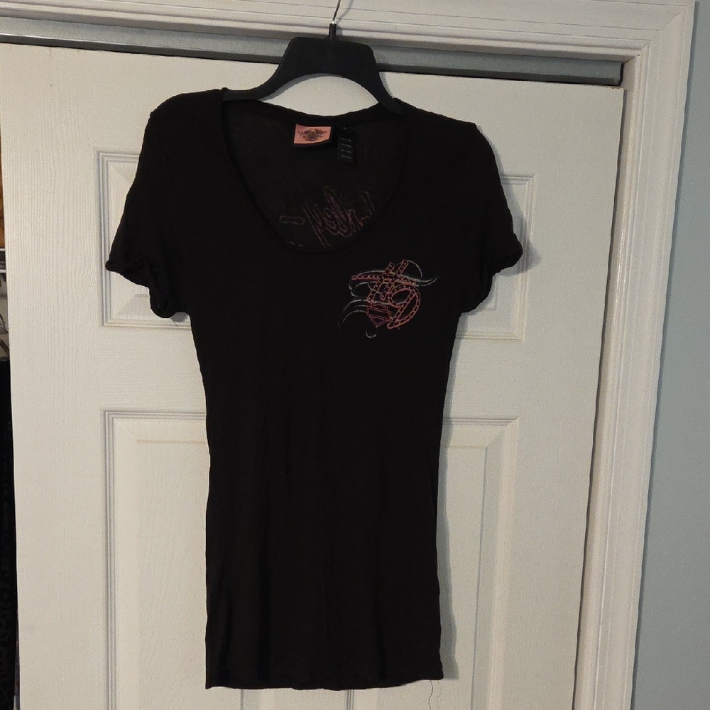 Harley-Davidson Black Short Sleeve Tee with Pink Accent